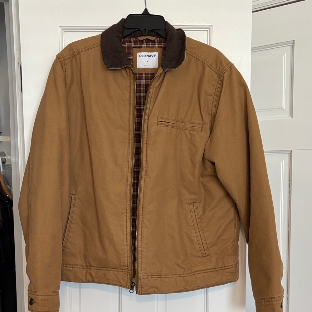 Old Navy Men's Tan Jacket with Brown Collar